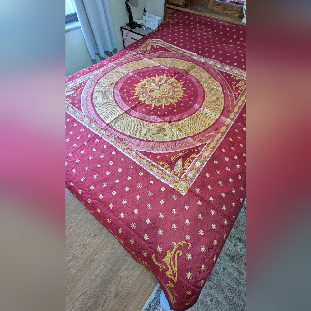 Unique 88 x 68" Burgundy and Gold Bed Cover or Wall Decor.
